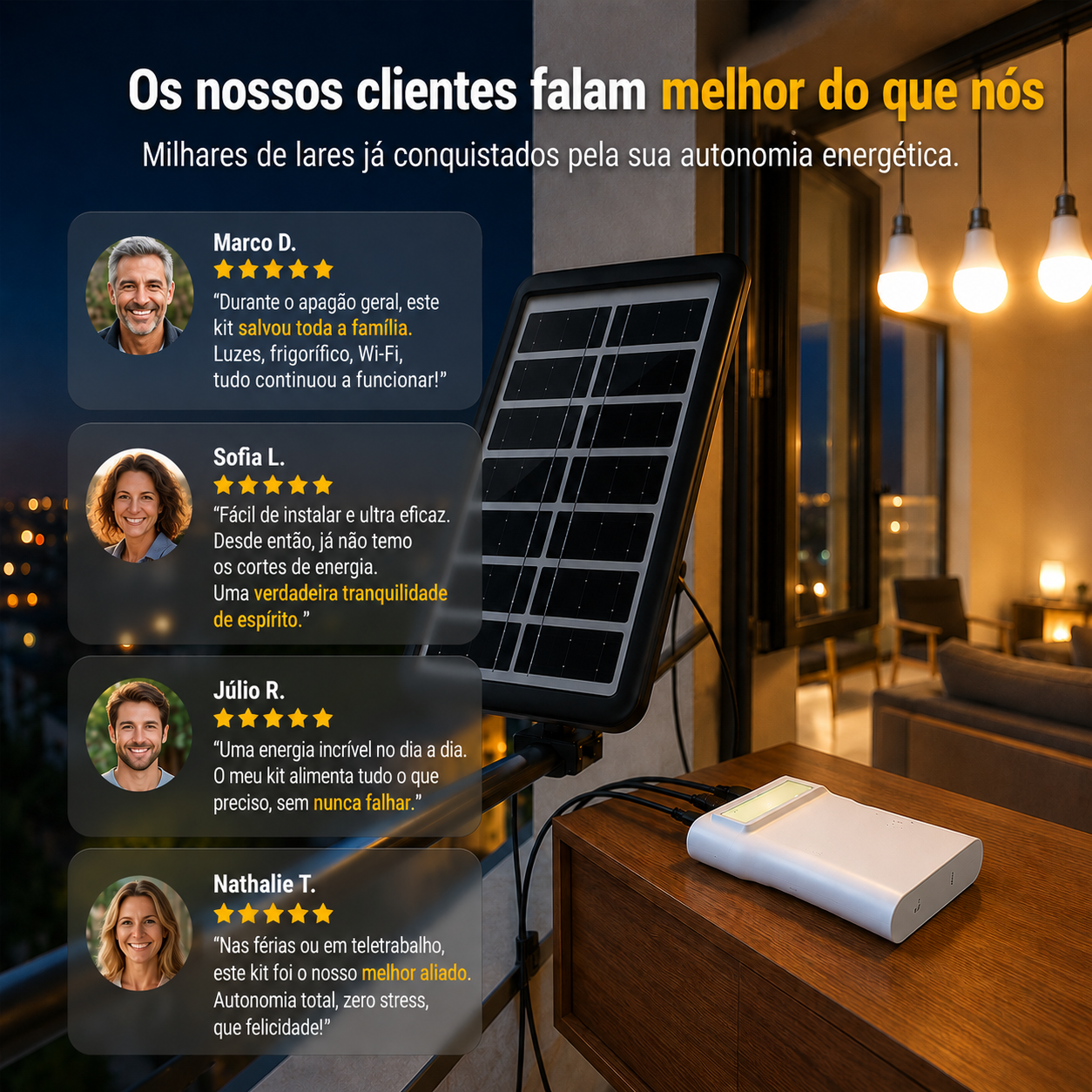 Sistema de iluminação solar autónomo: kit completo com 3 lâmpadas LED