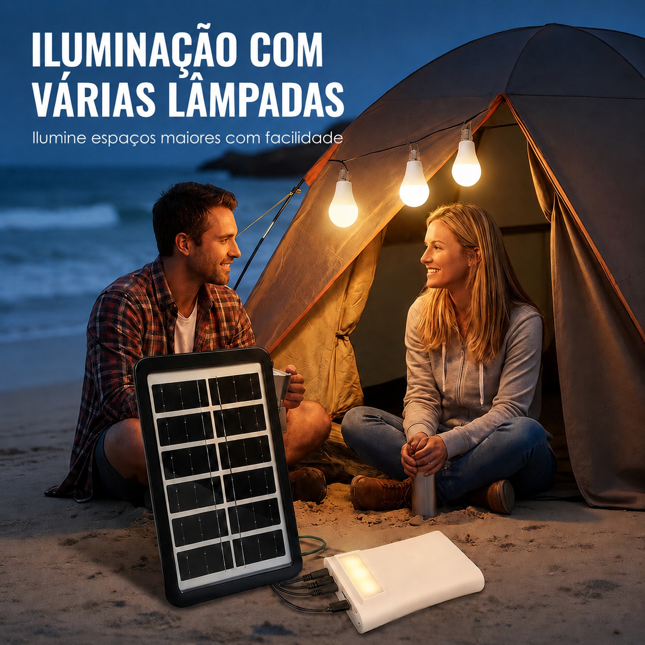 Sistema de iluminação solar autónomo: kit completo com 3 lâmpadas LED