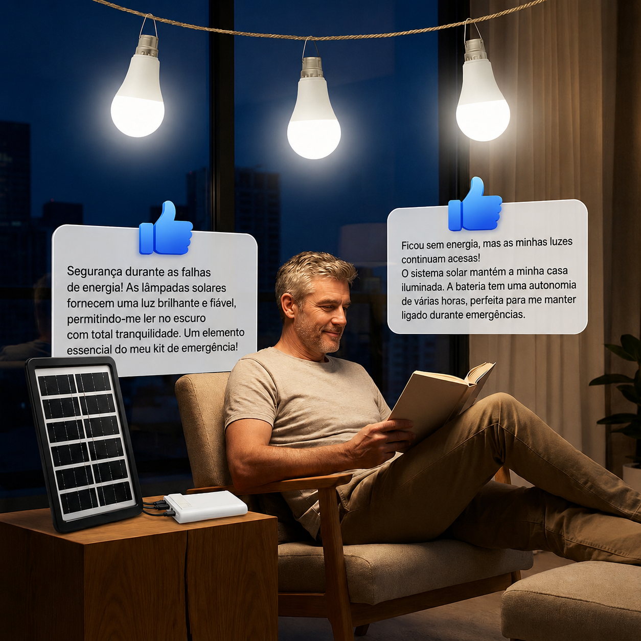 Sistema de iluminação solar autónomo: kit completo com 3 lâmpadas LED
